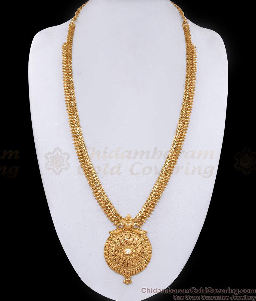 Traditional 1 Gram Gold Long Haram White Stone Design For Brides HR3375 Traditional 1 Gram Gold Long Haram White Stone Design For Brides HR3375