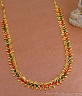 Latest Mullai Gold Plated Haram Red Green Coral Stone Design HR3376