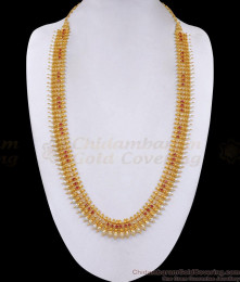 Beautiful Ruby White Stone Mullai Poo Pearl Haram Design Online HR3381