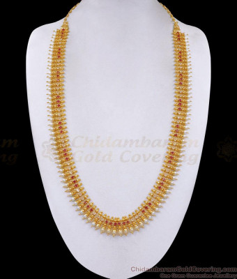 Beautiful Ruby White Stone Mullai Poo Pearl Haram Design Online HR3381