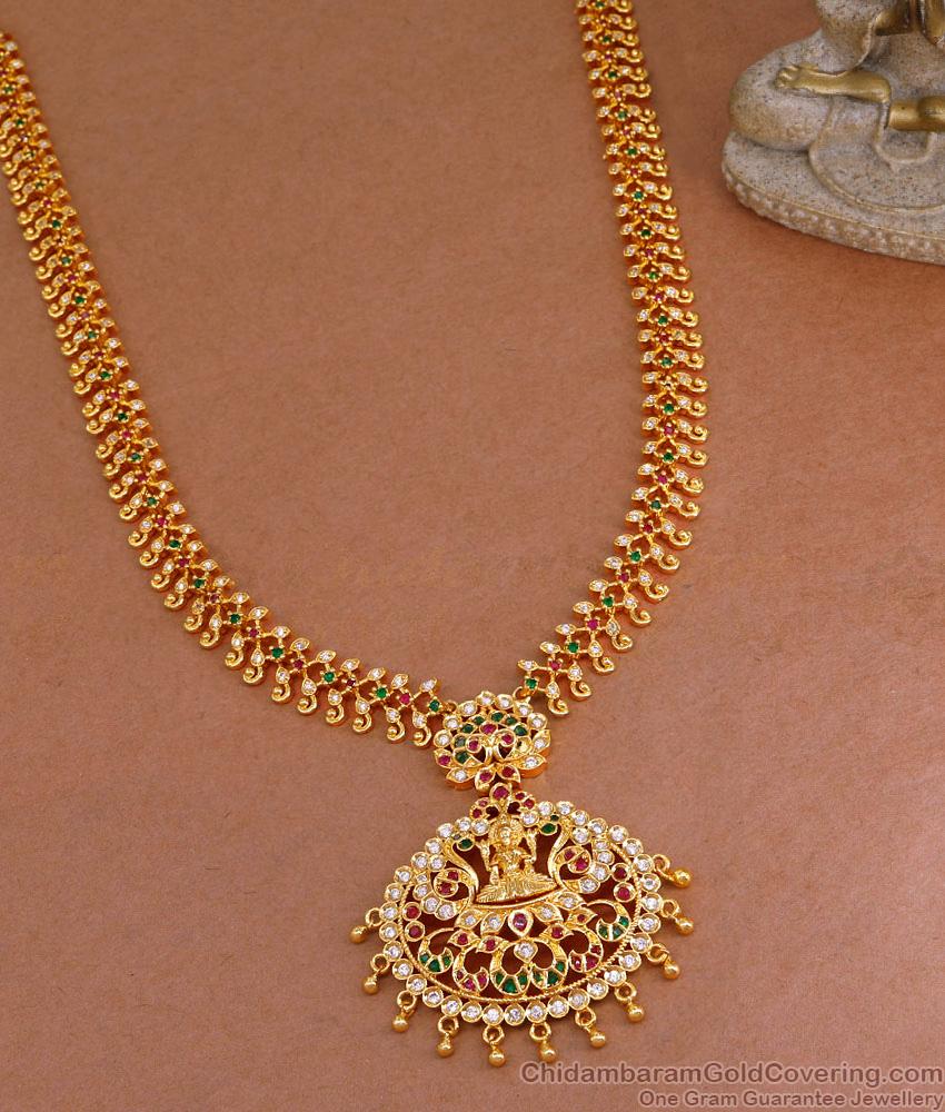 Ad Stone Lakshmi Design Micro Gold Plated Haram Design For Wedding HR3393 Ad Stone Lakshmi Design Micro Gold Plated Haram Design For Wedding HR3393