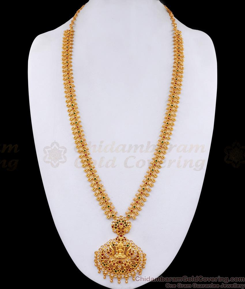 Ad Stone Lakshmi Design Micro Gold Plated Haram Design For Wedding HR3393 Ad Stone Lakshmi Design Micro Gold Plated Haram Design For Wedding HR3393