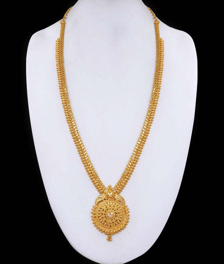 Elegant Gold Plated Mullaimottu Long Haram With White Stone HR3394 Elegant Gold Plated Mullaimottu Long Haram With White Stone HR3394