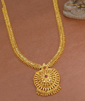 Premium Quality Ruby Stone Gold Plated Long Haram For Brides HR3401
