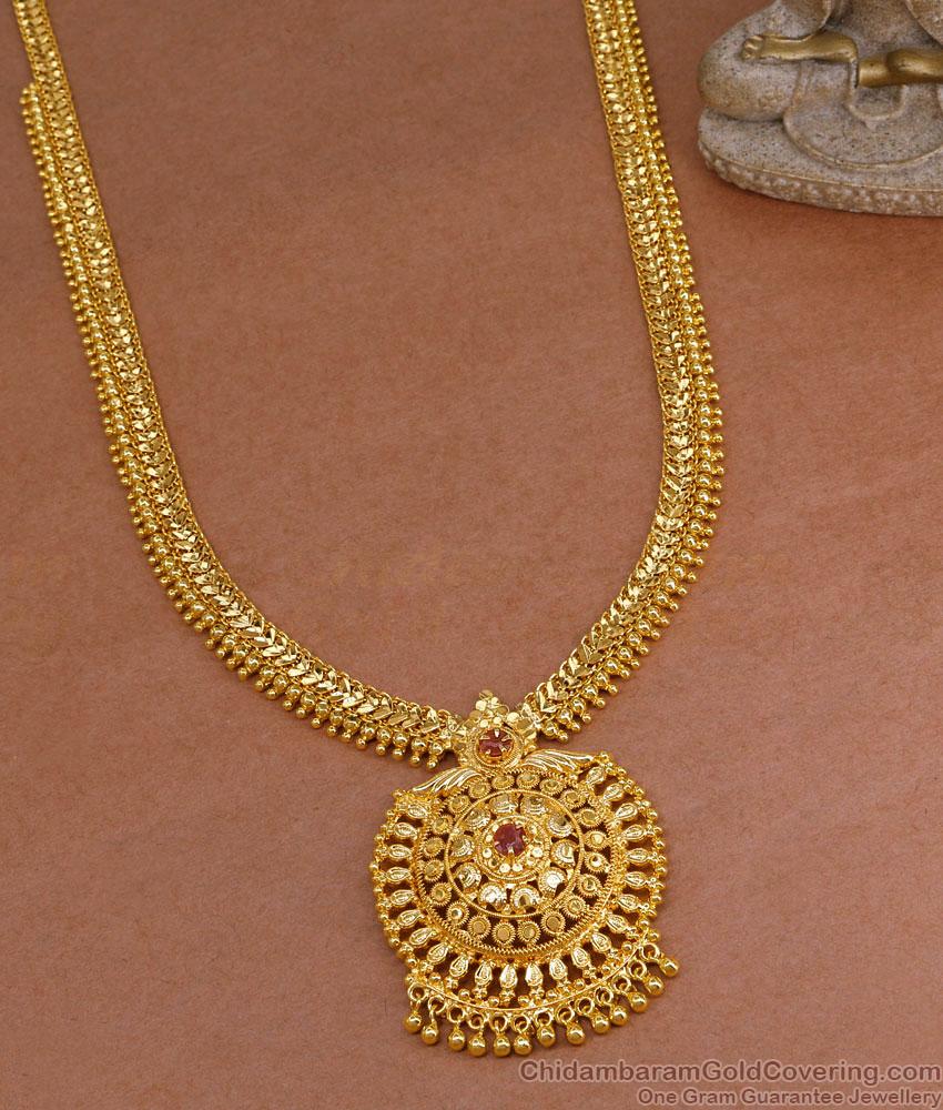 Premium Quality Ruby Stone Gold Plated Long Haram For Brides HR3401 Premium Quality Ruby Stone Gold Plated Long Haram For Brides HR3401