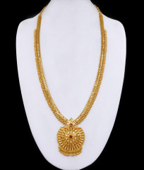 Premium Quality Ruby Stone Gold Plated Long Haram For Brides HR3401
