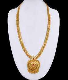 Premium Quality Ruby Stone Gold Plated Long Haram For Brides HR3401