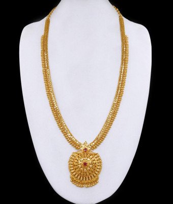 Premium Quality Ruby Stone Gold Plated Long Haram For Brides HR3401