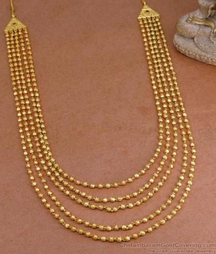 Traditional Multi Layer Golden Beads Haram With Ruby Stone
