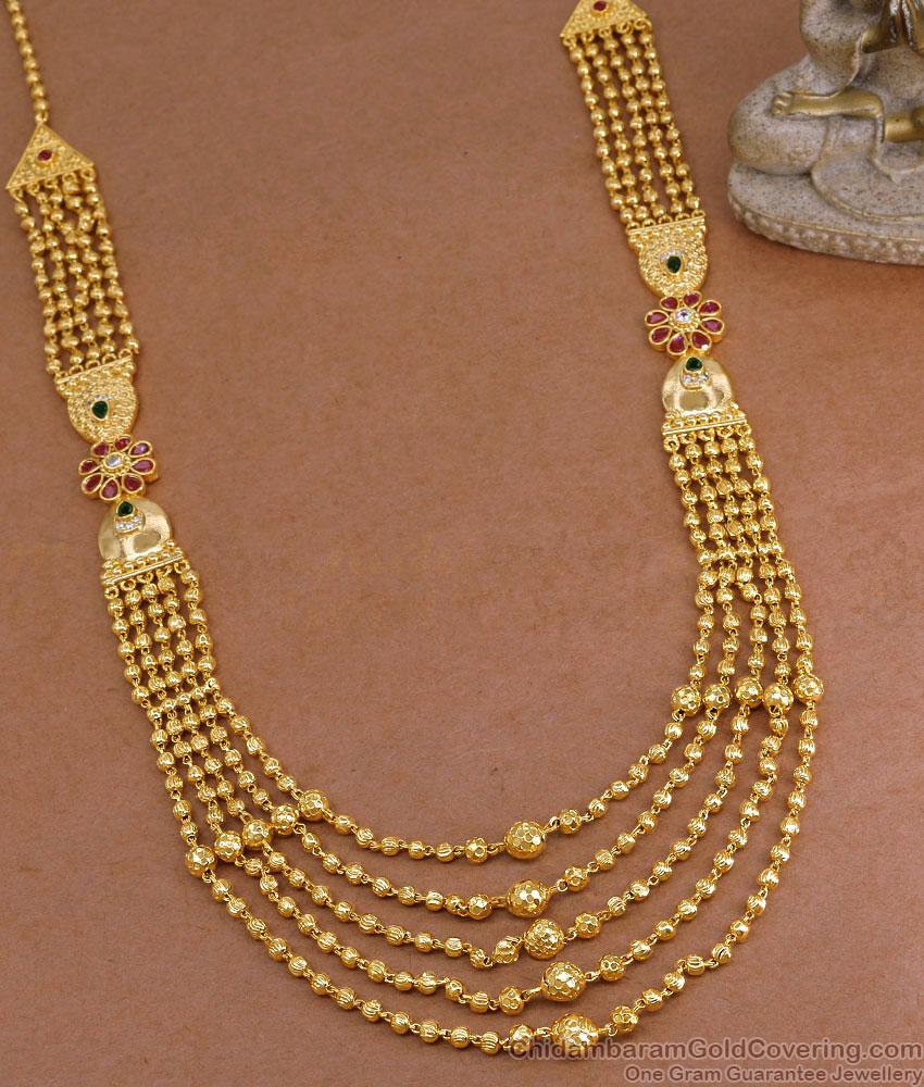 Bridal One Gram Gold Multi Line Haram Design With Price Online HR3407 Bridal One Gram Gold Multi Line Haram Design With Price Online HR3407