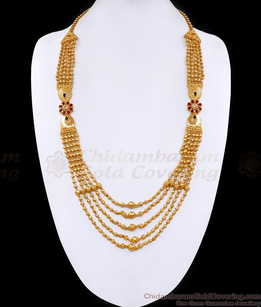 Bridal One Gram Gold Multi Line Haram Design With Price Online HR3407 Bridal One Gram Gold Multi Line Haram Design With Price Online HR3407