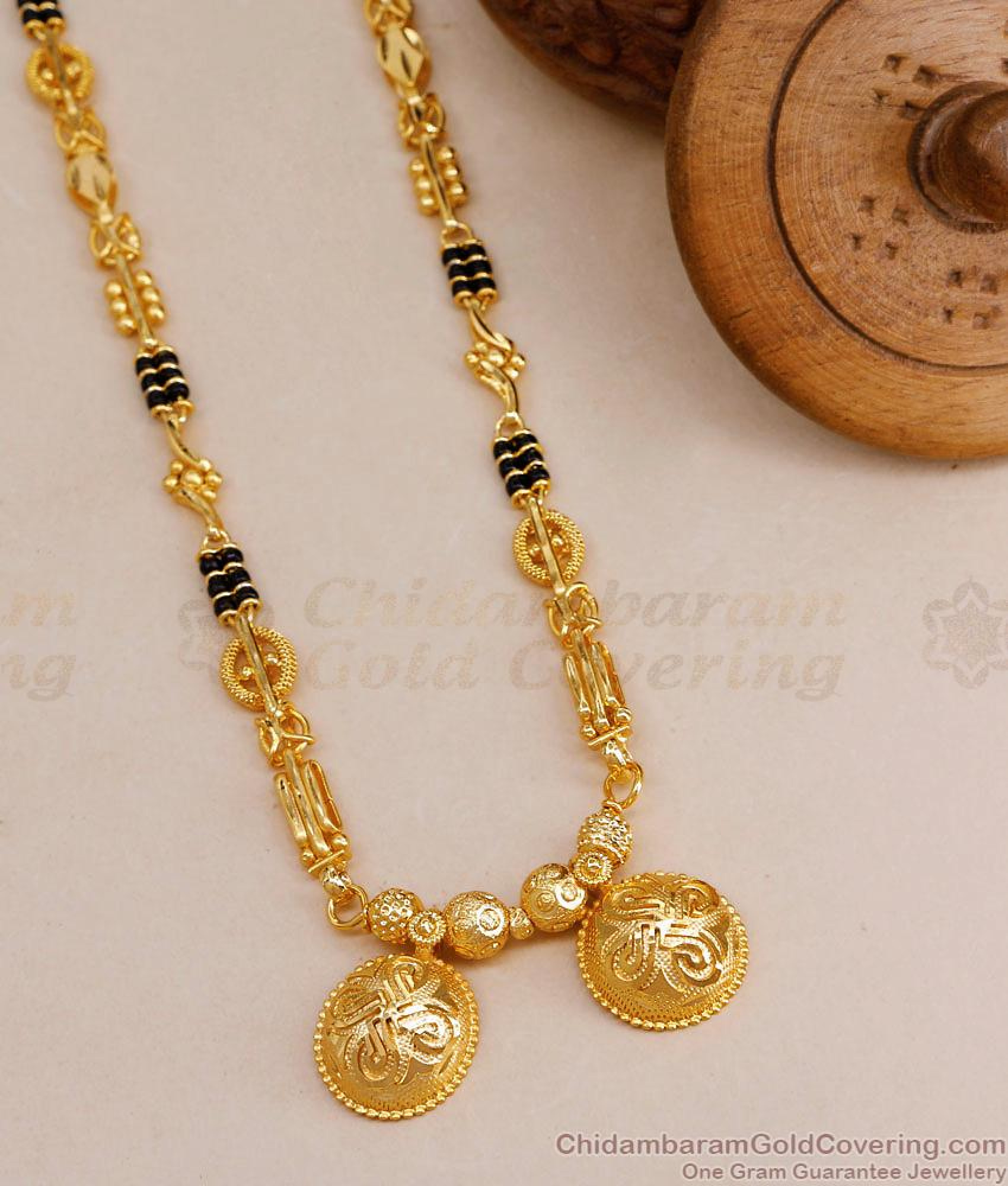 Premium 2 Gram Gold Design Andhra Thali Chain With Black Beads HR3408