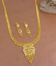 Real Gold Look Long Haram Design With Earring For Brides HR3410