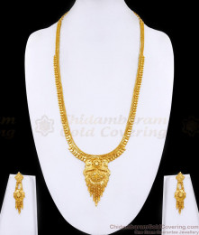 Real Gold Look Long Haram Design With Earring For Brides HR3410