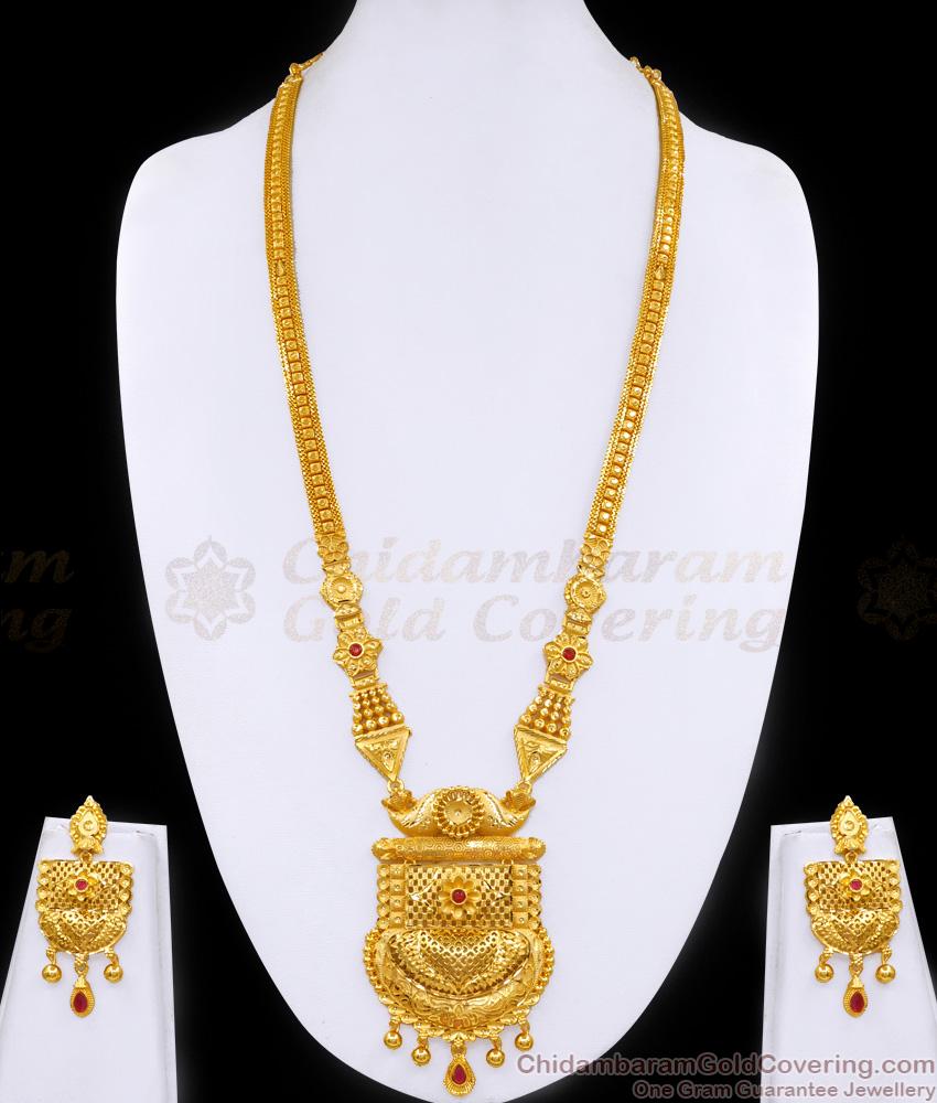 Grand Bollywood Design Forming Gold Rani Haram Earring Set HR3412