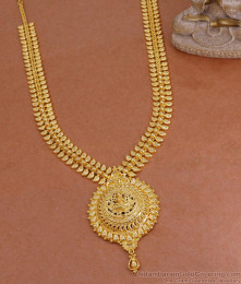 Traditional Bridal Wear Gold Imitation Long Haram Lakshmi Design HR3421