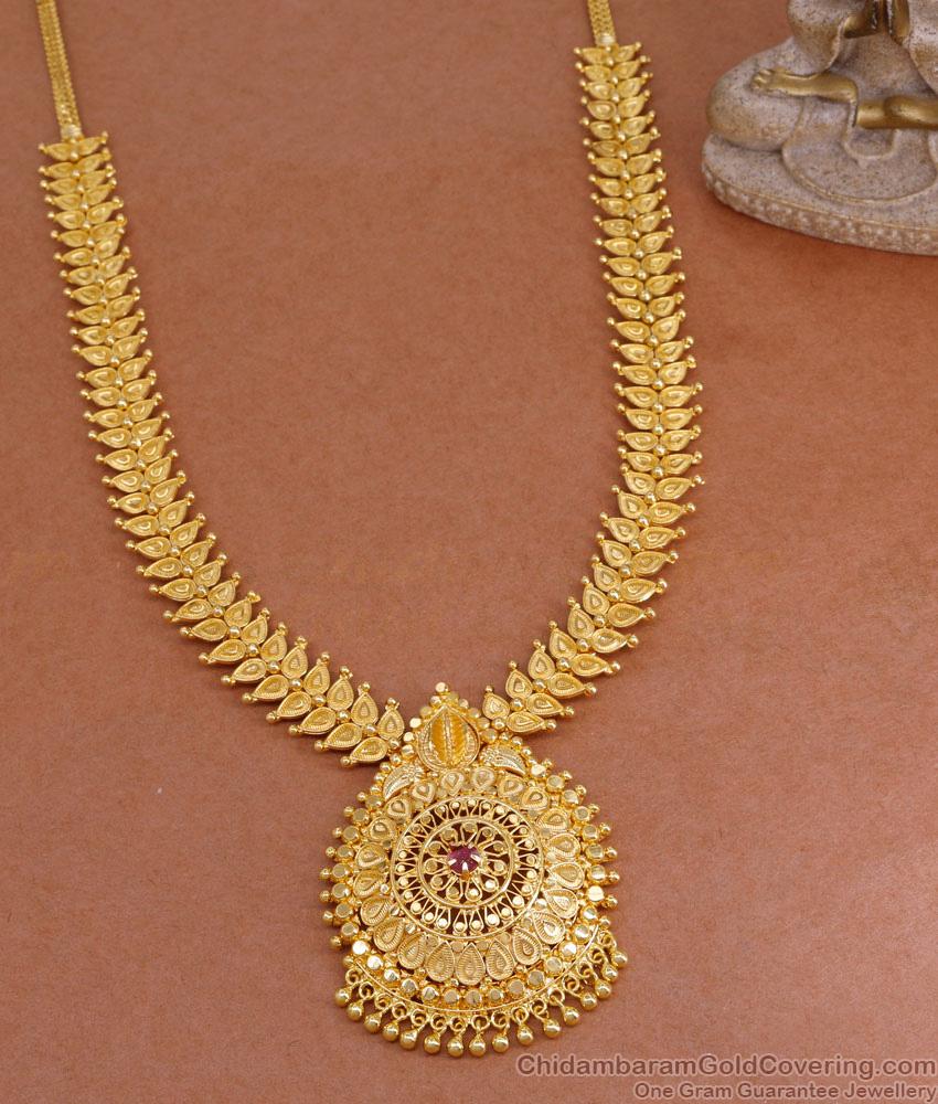 Single Ruby Stone South Indian Bridal Gold Haram For Women HR3422 Single Ruby Stone South Indian Bridal Gold Haram For Women HR3422