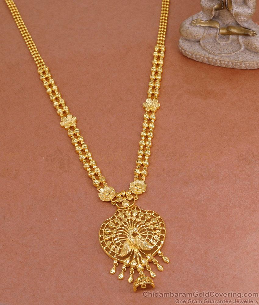 Premium Gold Haram 2 Gram Gold Peacock Bridal Jewelry Without Stone HR3425 Premium Gold Haram 2 Gram Gold Peacock Bridal Jewelry Without Stone HR3425