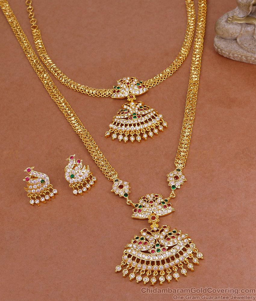 Buy Real Gold Tone Bridal Wear Impon Haram Necklace Combo Set Online HR3431
