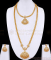 Premium Quality Full White Stone Impon Panchaloha Long Haram Necklace Jewelry Set HR3432
