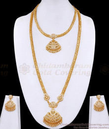 Premium Quality Full White Stone Impon Panchaloha Long Haram Necklace Jewelry Set HR3432 Premium Quality Full White Stone Impon Panchaloha Long Haram Necklace Jewelry Set HR3432