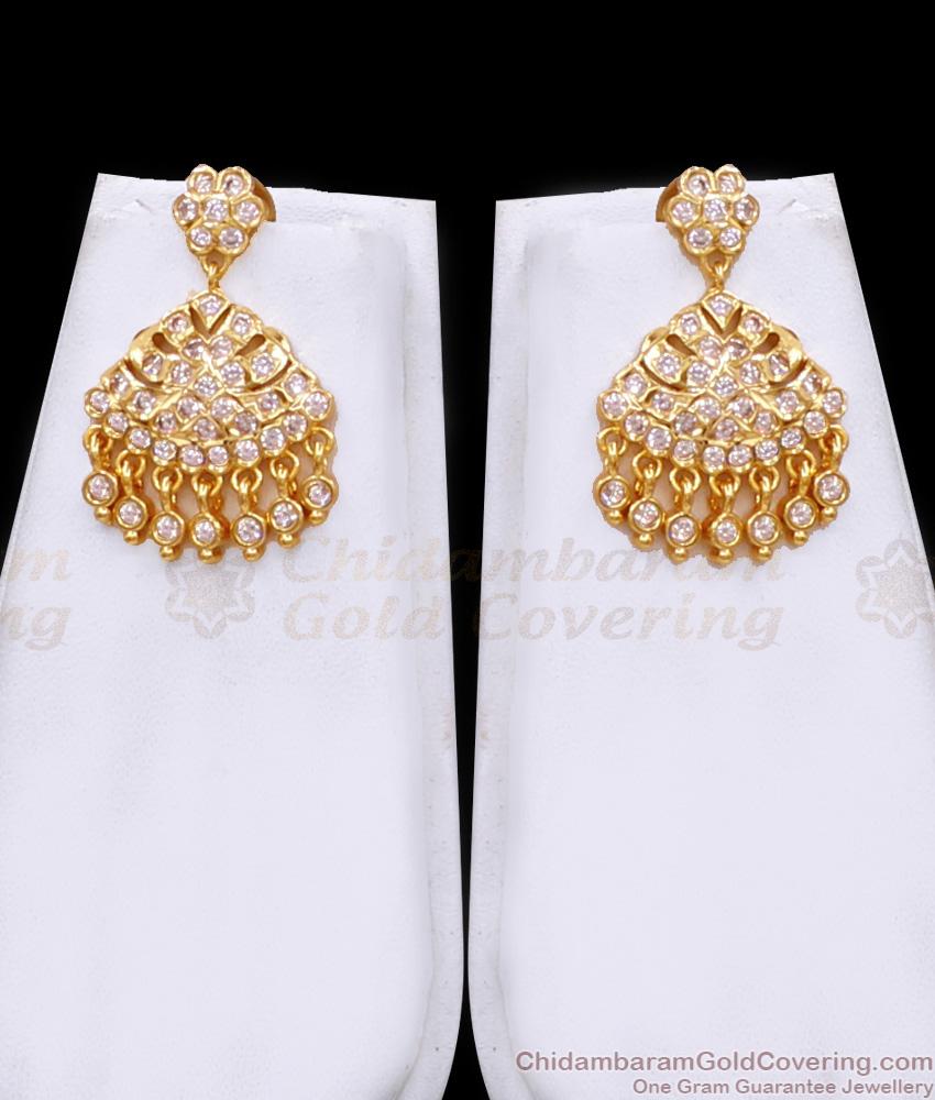 Premium Quality Full White Stone Impon Panchaloha Long Haram Necklace Jewelry Set HR3432