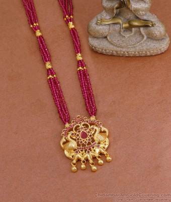Ruby Beads Gold Plated Haram Peacock Design For Women Fashion HR3435