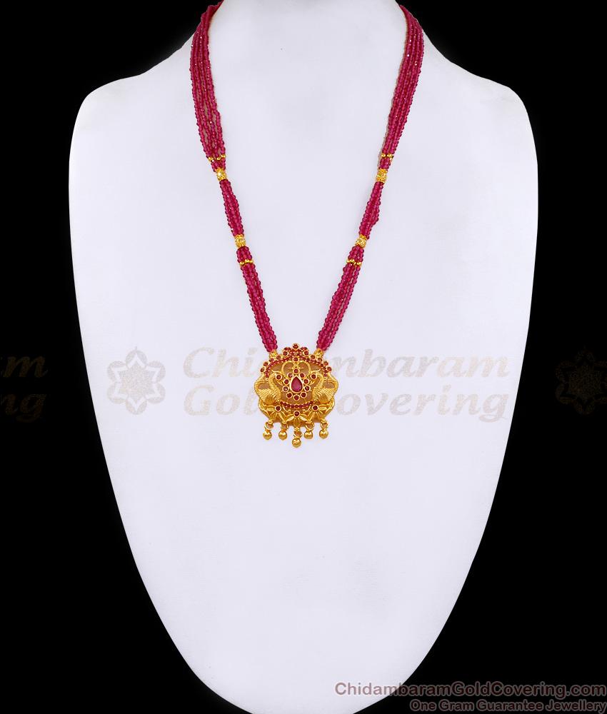 Ruby Beads Gold Plated Haram Peacock Design For Women Fashion HR3435