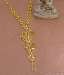 Stylish Multi Heart Pendant Forming Gold Long Necklace Design Online HR3441