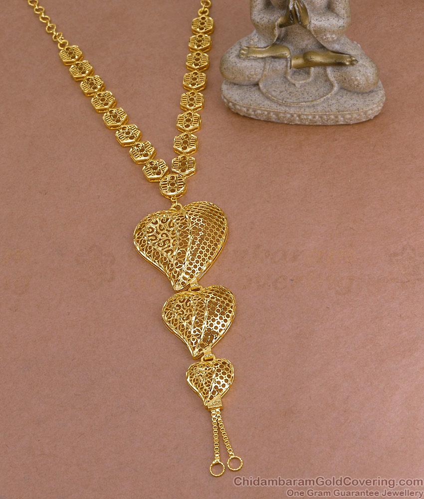 Stylish Multi Heart Pendant Forming Gold Long Necklace Design Online HR3441 Stylish Multi Heart Pendant Forming Gold Long Necklace Design Online HR3441
