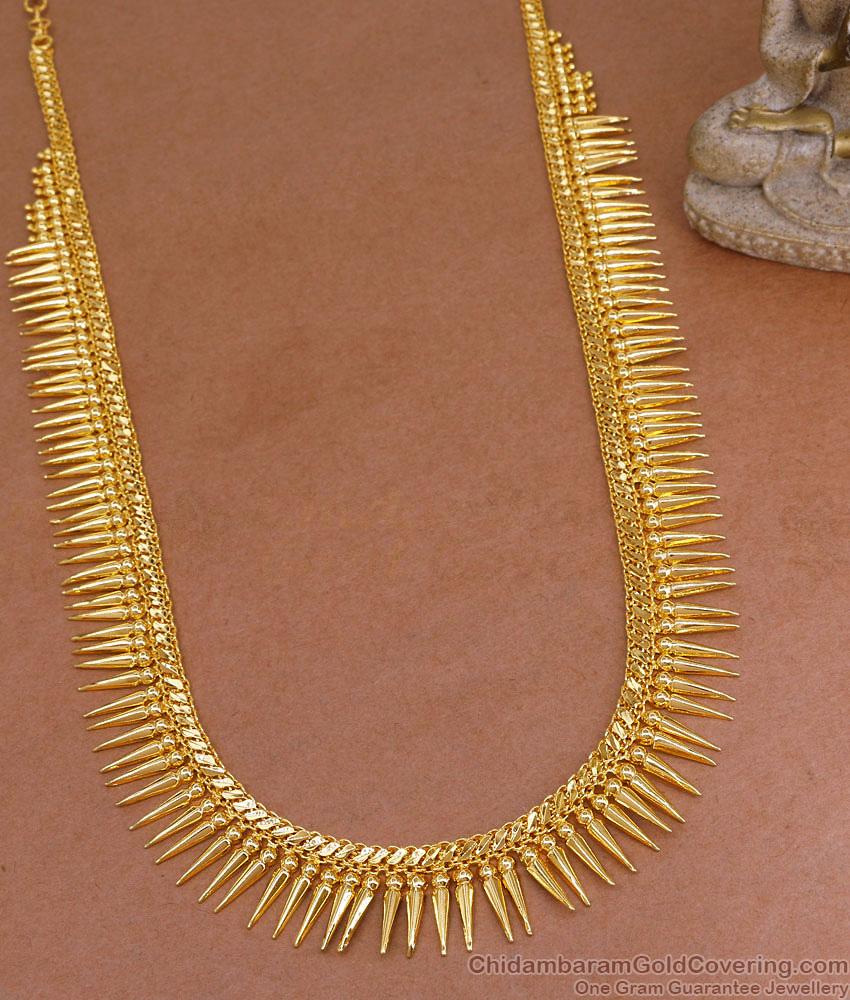 Pure Gold Tone Big Mullaipoo Long Haram Designs For Women HR3442