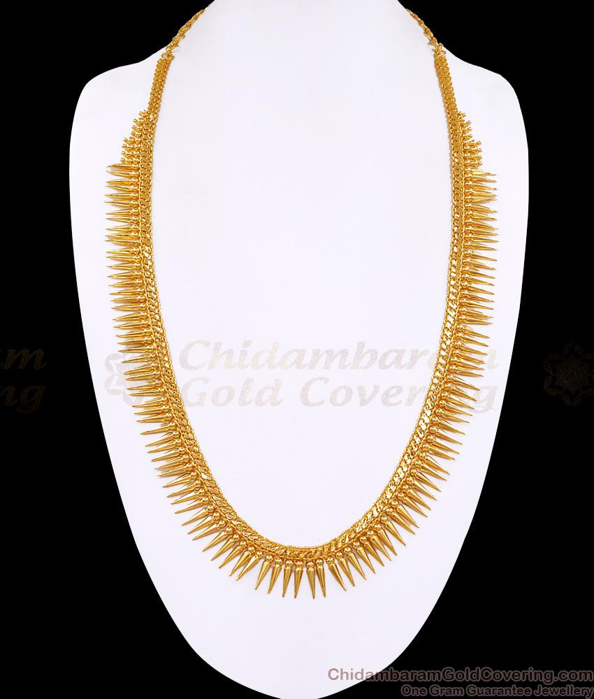 Pure Gold Tone Big Mullaipoo Long Haram Designs For Women HR3442