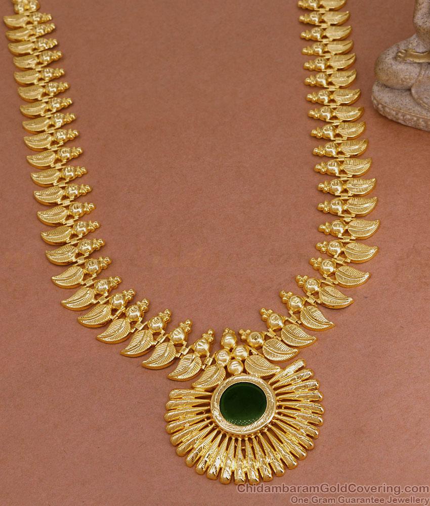 Premium Quality Micro Gold Plated Green Palakka Long Haram For Brides HR3449
