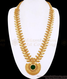 Premium Quality Micro Gold Plated Green Palakka Long Haram For Brides HR3449 Premium Quality Micro Gold Plated Green Palakka Long Haram For Brides HR3449