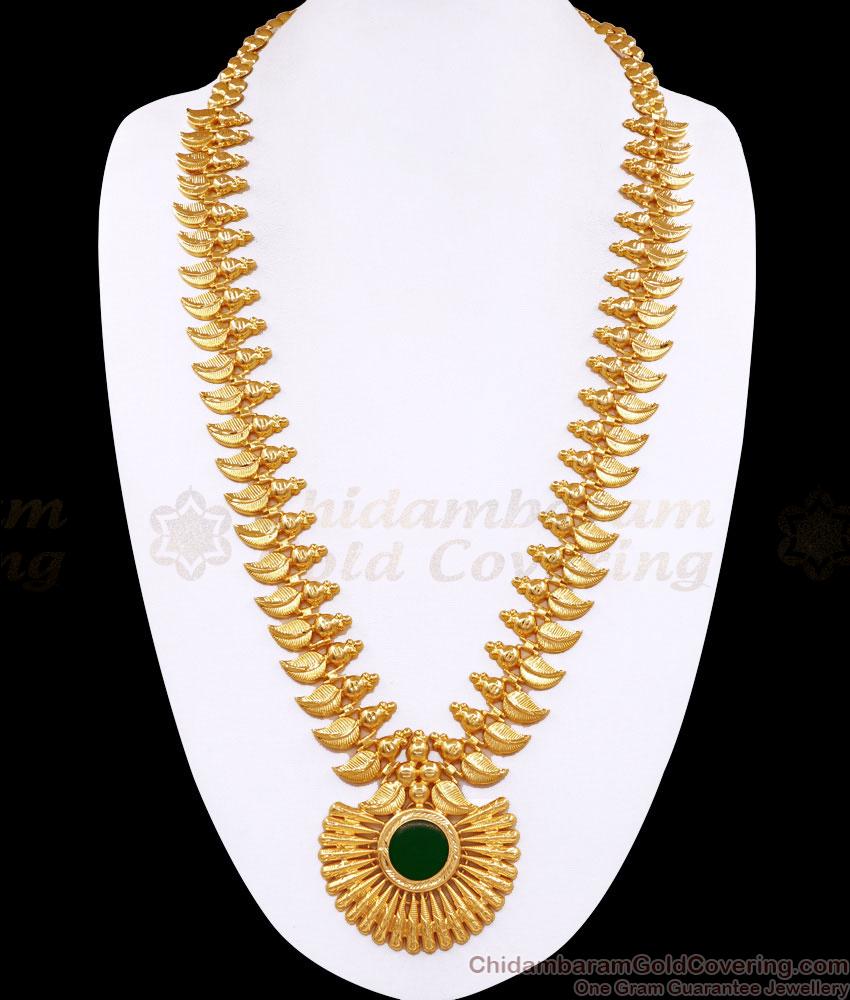Premium Quality Micro Gold Plated Green Palakka Long Haram For Brides HR3449