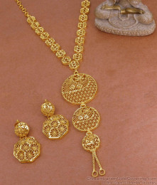 Pure Gold Tone Dubai Bridal Secondary Haram With Earring For Women HR3451