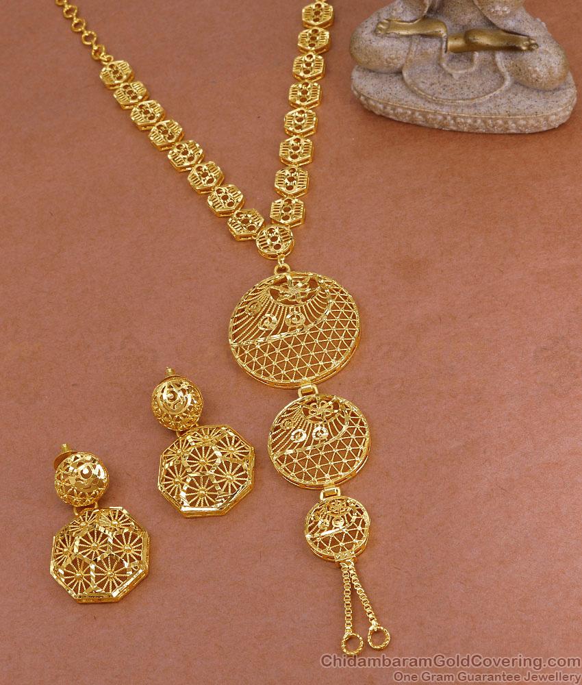 Pure Gold Tone Dubai Bridal Secondary Haram With Earring For Women HR3451