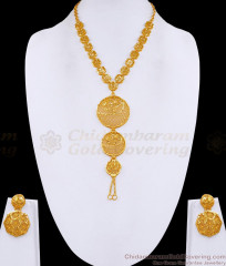 Pure Gold Tone Dubai Bridal Secondary Haram With Earring For Women HR3451