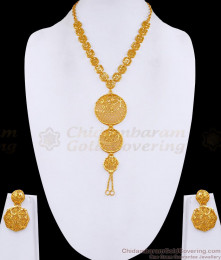 Pure Gold Tone Dubai Bridal Secondary Haram With Earring For Women HR3451