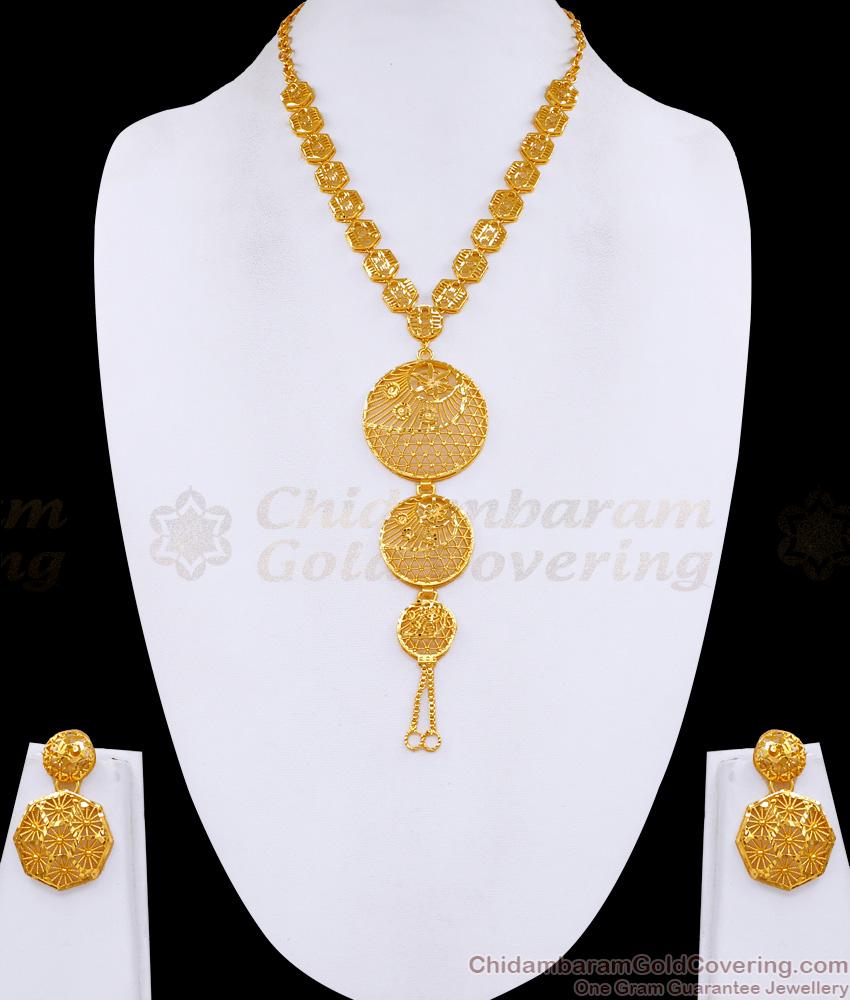 Pure Gold Tone Dubai Bridal Secondary Haram With Earring For Women HR3451