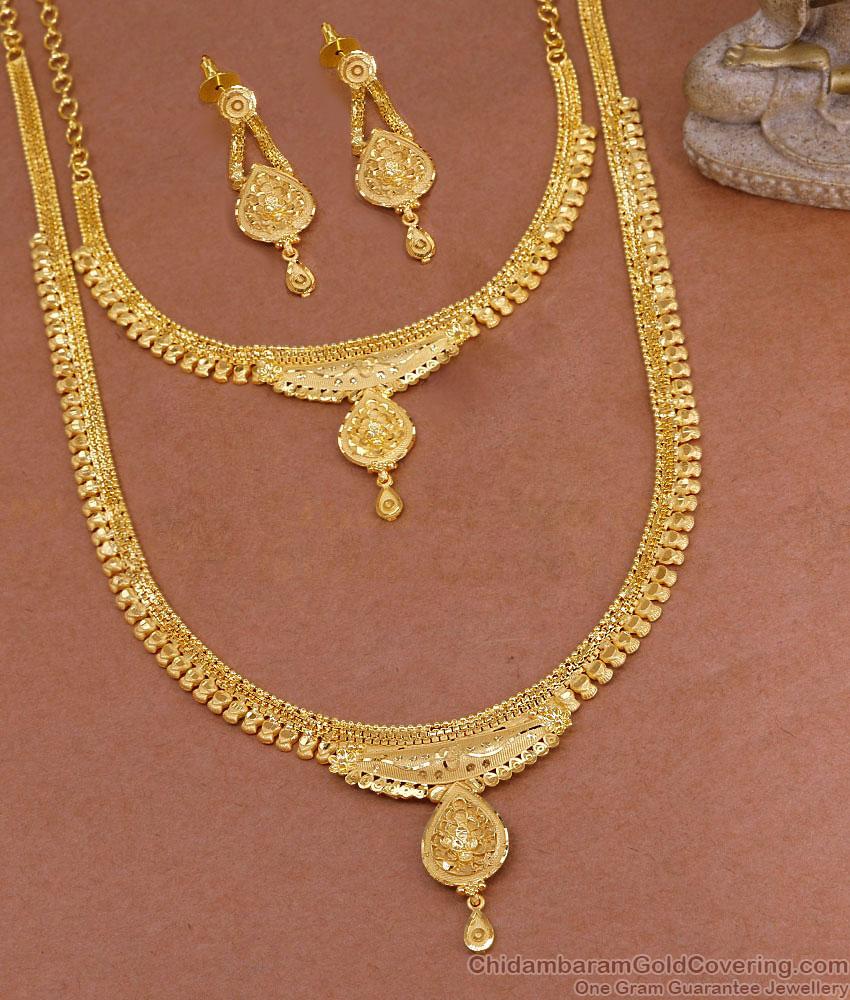 Attractive Bridal Wear Forming Gold Haram Necklace Wedding Combo Jewelry HR3455