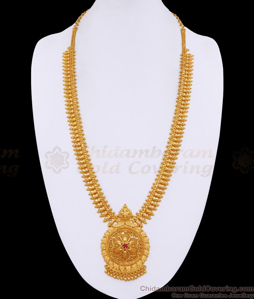 Classic Ruby Stone One Gram Gold Bridal Haram Mullai Arumbu Design HR3460 Classic Ruby Stone One Gram Gold Bridal Haram Mullai Arumbu Design HR3460