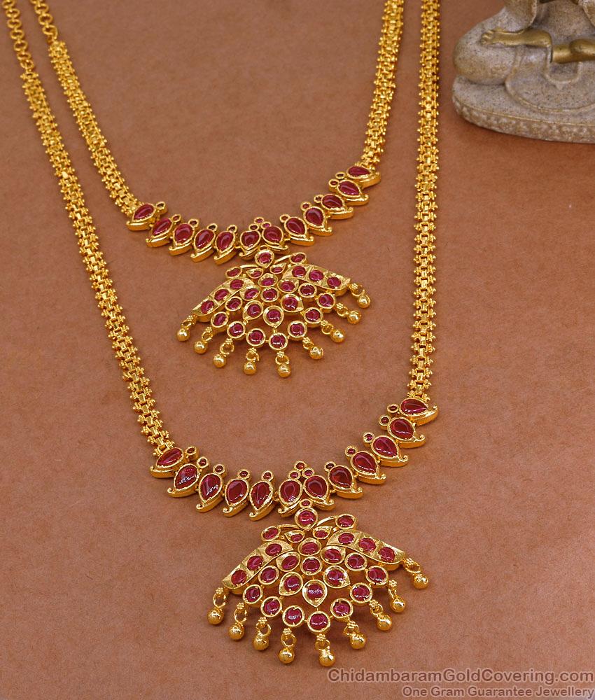 High Quality Mango Design Ruby Kemp Stone Haram Necklace Combo HR3468