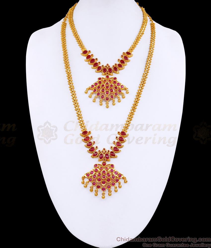 High Quality Mango Design Ruby Kemp Stone Haram Necklace Combo HR3468