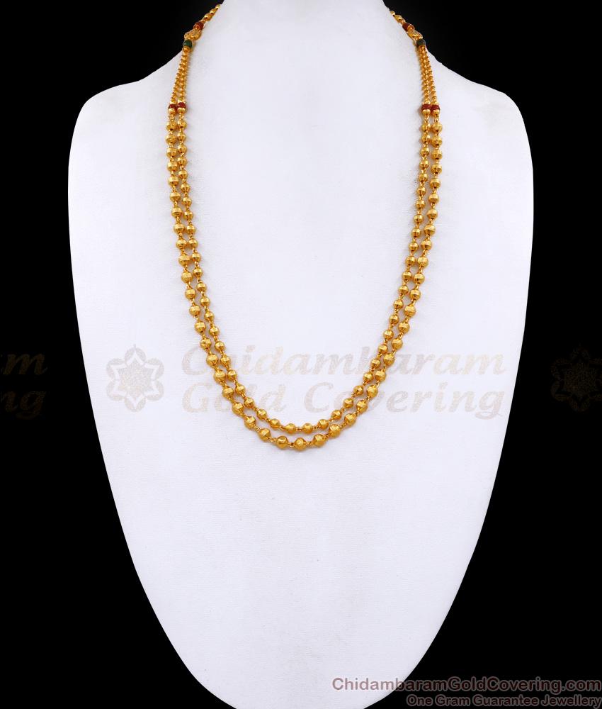 Latest Double Line Golden Beads Long Haram With Stone HR3475 Latest Double Line Golden Beads Long Haram With Stone HR3475