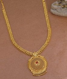 Bridal Wear Single Ruby Stone Gold Haram Beads Design HR3476