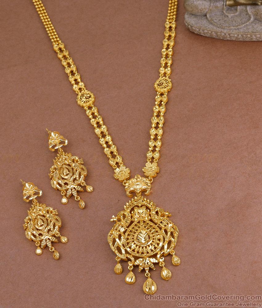 Trendy Dual Peacock Design Plain Gold Covering Haram Earring Combo HR3483 Trendy Dual Peacock Design Plain Gold Covering Haram Earring Combo HR3483