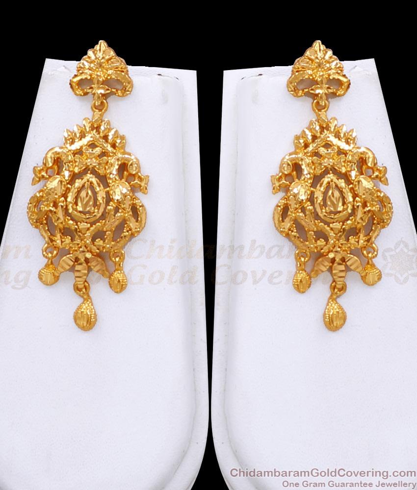 Trendy Dual Peacock Design Plain Gold Covering Haram Earring Combo HR3483 Trendy Dual Peacock Design Plain Gold Covering Haram Earring Combo HR3483