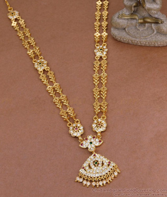 Latest Multi Color Stone Five Metal Panchaloha Long Haram Designs HR3485