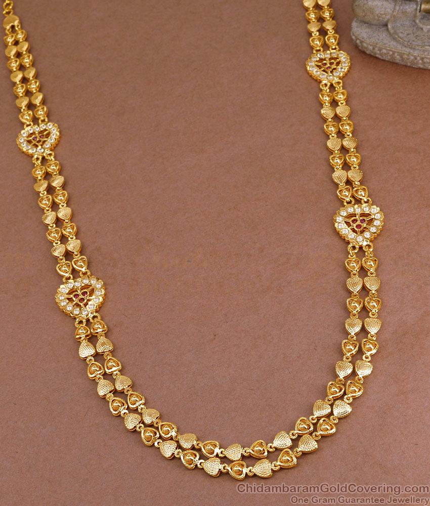 Stylish Two Line Heart Shaped Gold Haram With Impon Side Pendant HR3486 Stylish Two Line Heart Shaped Gold Haram With Impon Side Pendant HR3486